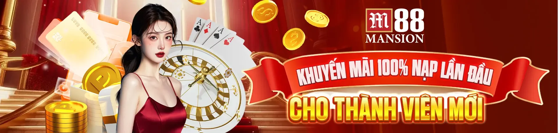 M88 1 Banner khuyến mãi 100% nạp lần đầu cho thành viên mới