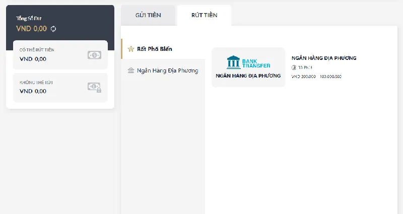 Đảm bảo số dư tài khoản tối thiểu 200.000 VND trước khi Rút tiền M88